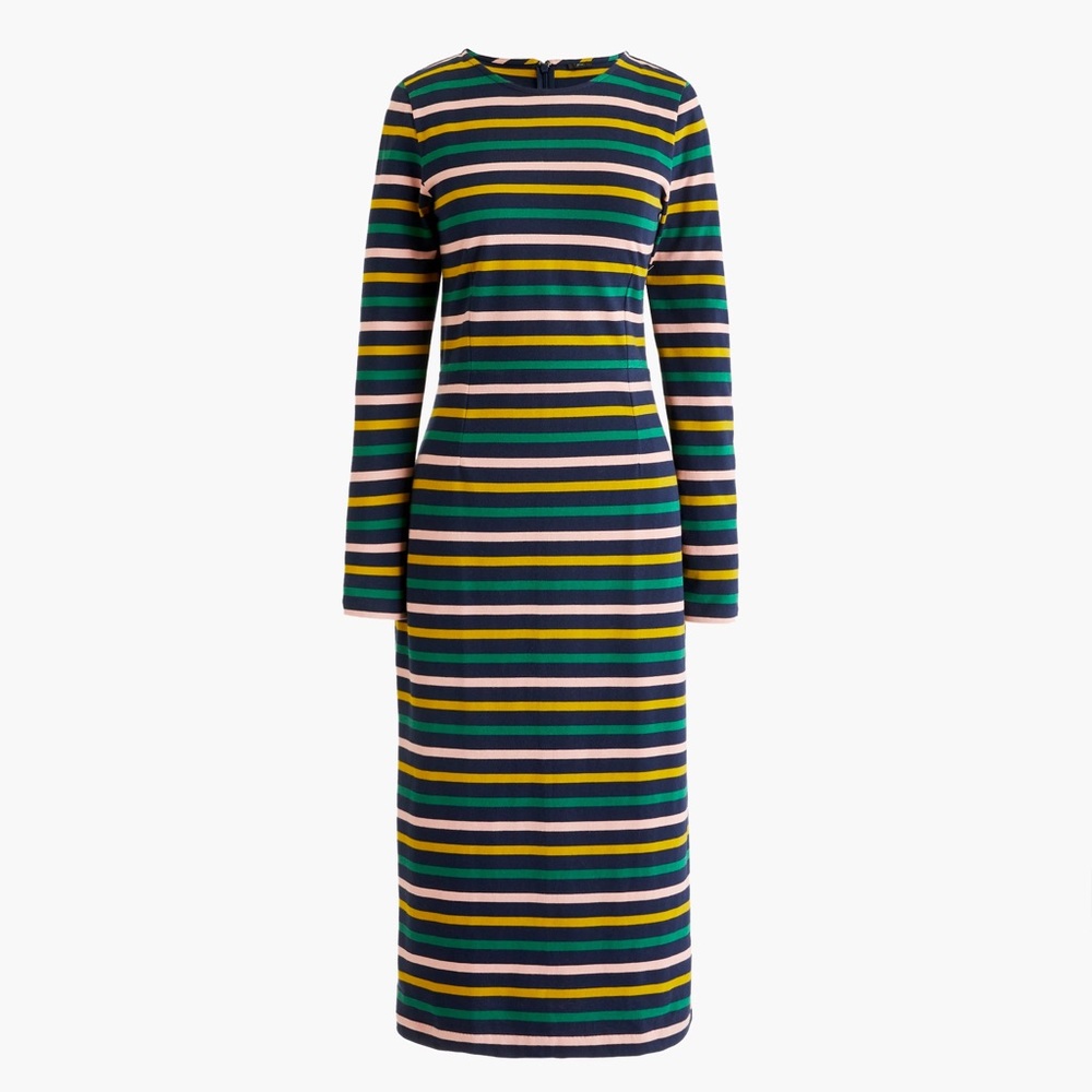 J. Crew Women's Navy Striped Long Sleeve Midi Dress. Size 8